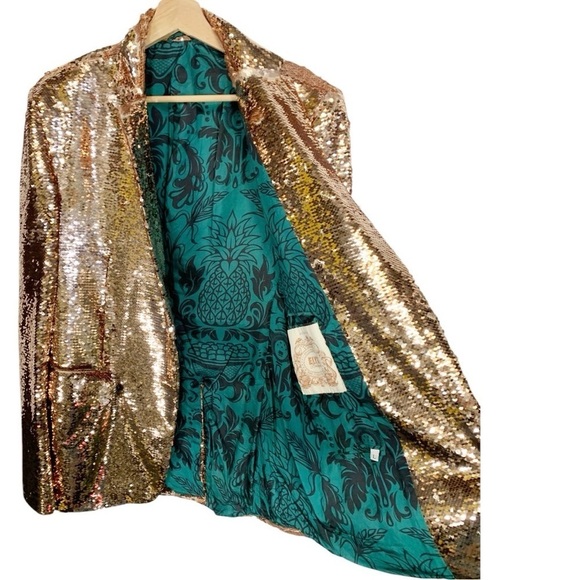 Any Old Iron Absolut Elyx Copper Sequin Blazer Jacket Size Large - Picture 10 of 13